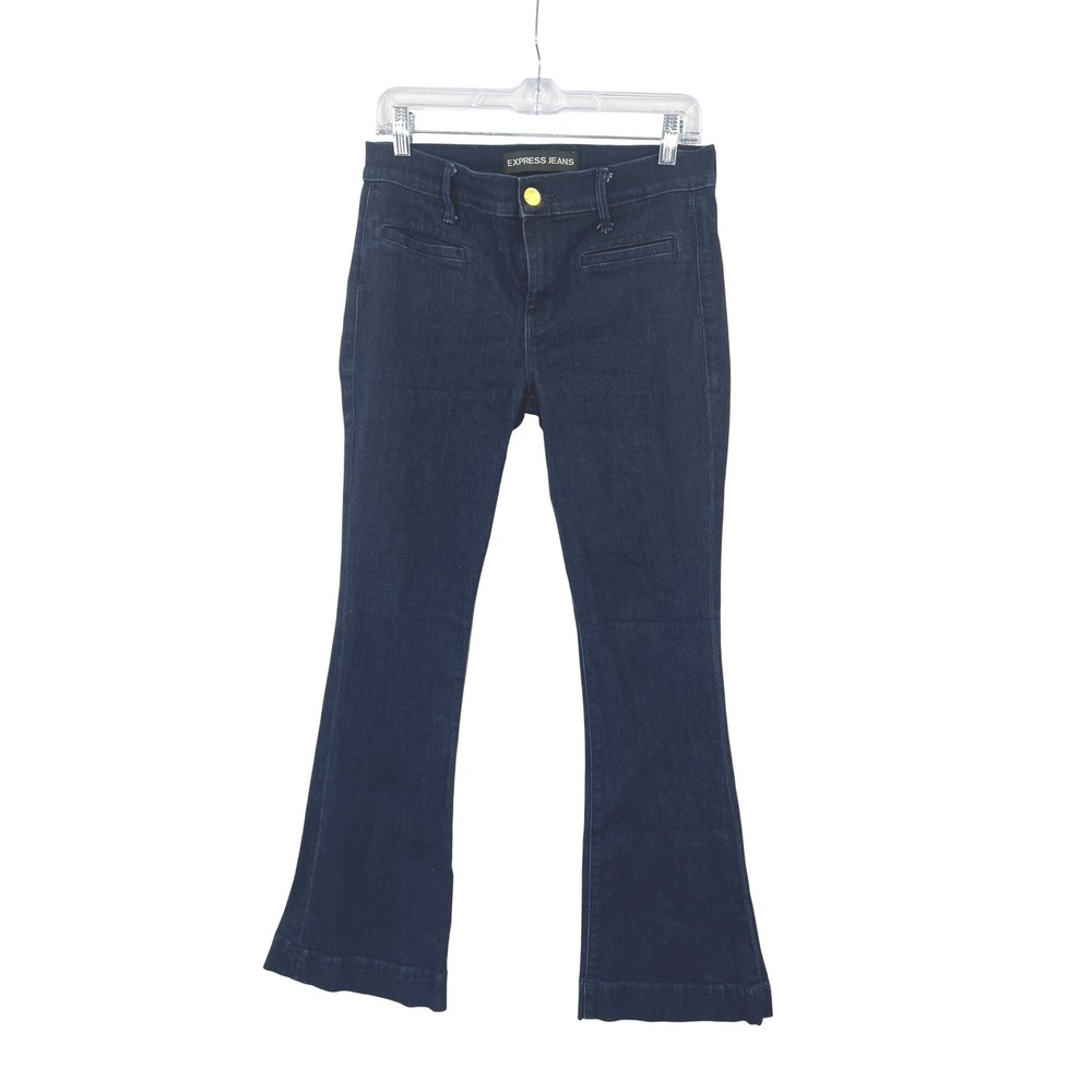 Express Slim Flare Mia Mid Rise Jeans Womens 6R Dark Wash Indigo Blue Stretch
